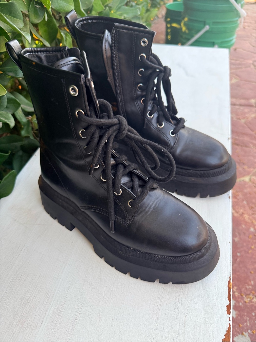 No Boundaries Black Lace-Up Combat Boots with Side Zip